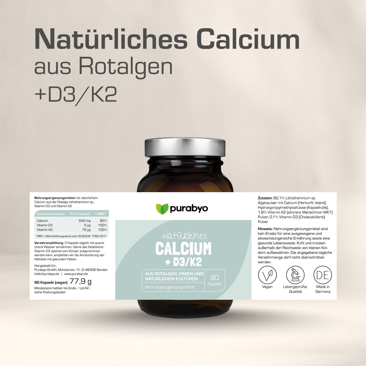 Natürliches Calcium + D3/K2
