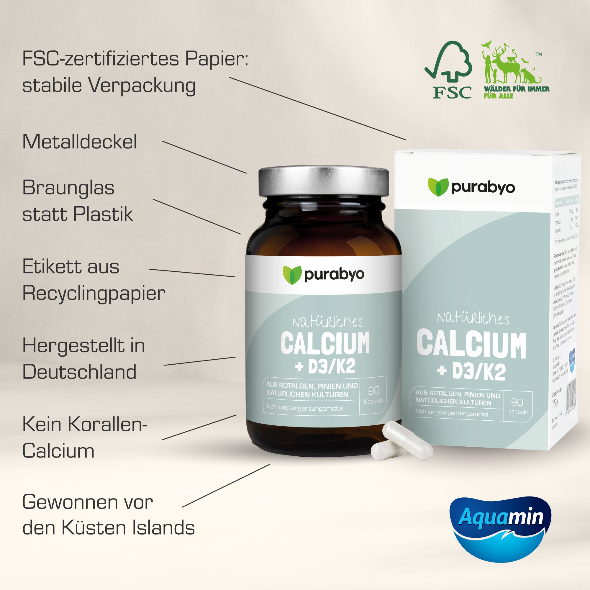 Natürliches Calcium + D3/K2